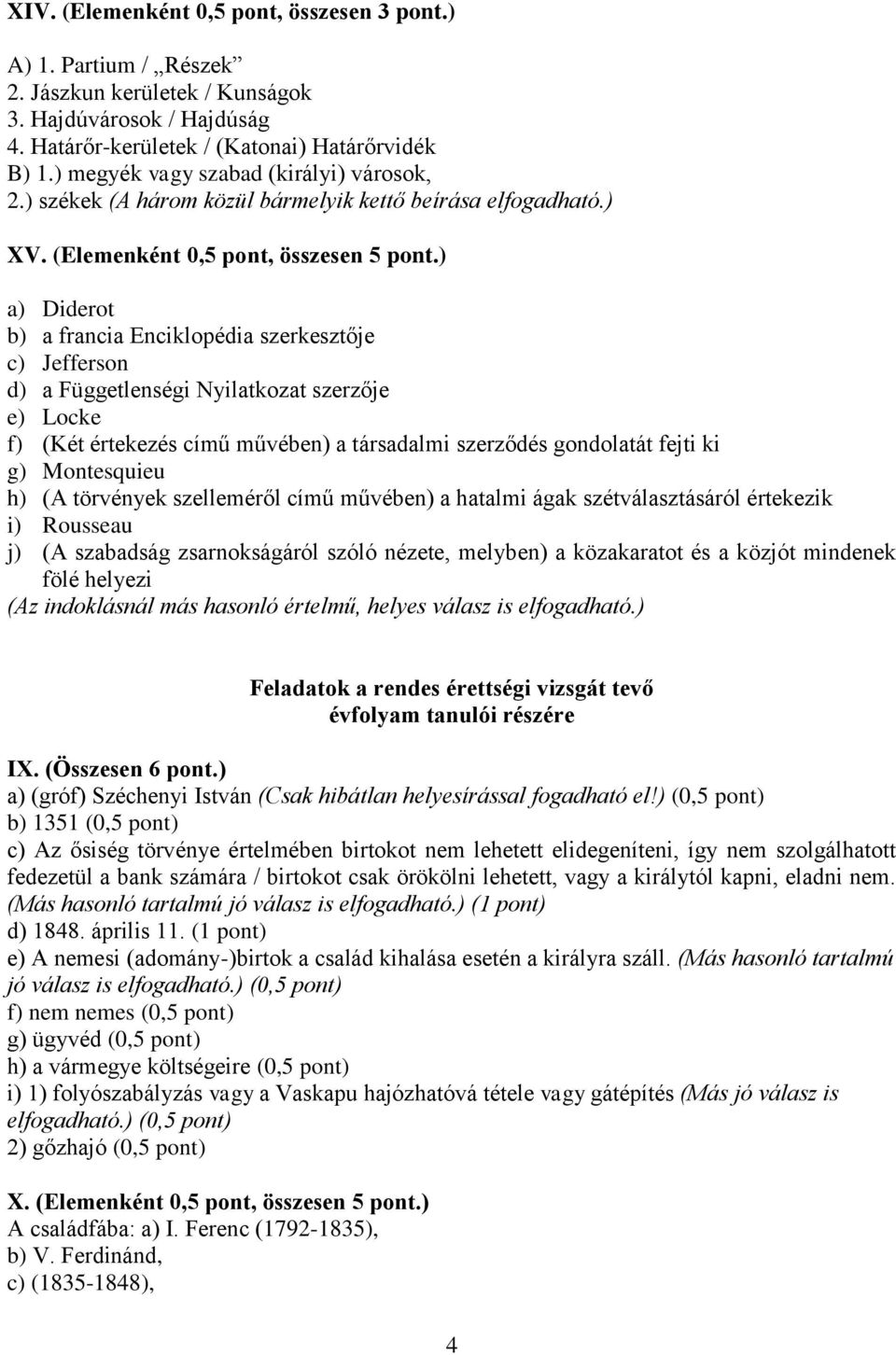 ) a) Diderot b) a francia Enciklopédia szerkesztője c) Jefferson d) a Függetlenségi Nyilatkozat szerzője e) Locke f) (Két értekezés című művében) a társadalmi szerződés gondolatát fejti ki g)