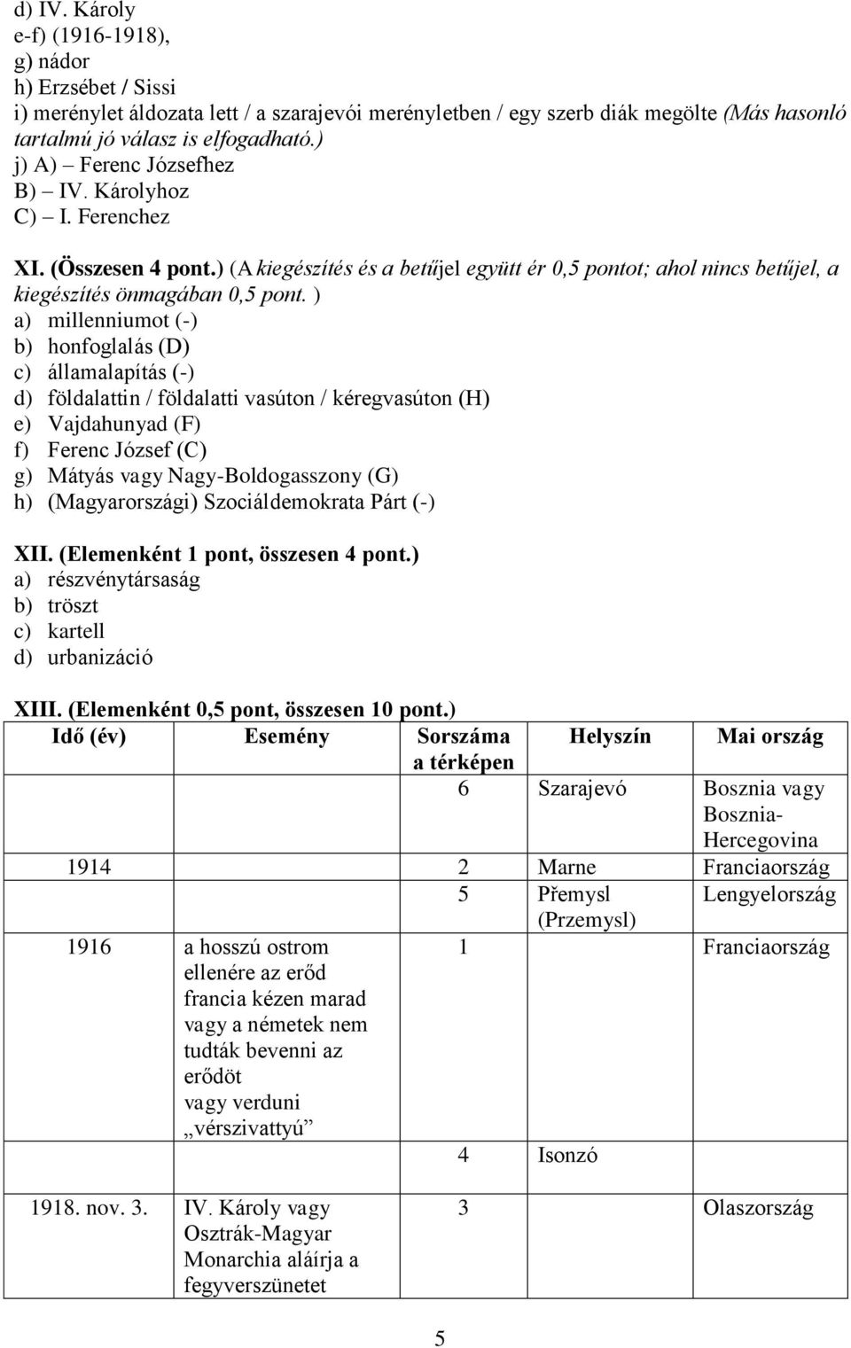 ) a) millenniumot (-) b) honfoglalás (D) c) államalapítás (-) d) földalattin / földalatti vasúton / kéregvasúton (H) e) Vajdahunyad (F) f) Ferenc József (C) g) Mátyás vagy Nagy-Boldogasszony (G) h)