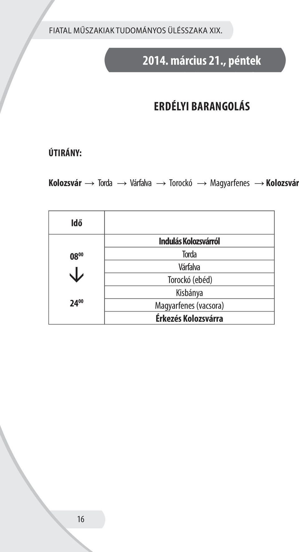 , péntek ERDÉLYI BARANGOLÁS ÚTIRÁNY: Kolozsvár Torda Várfalva Torockó