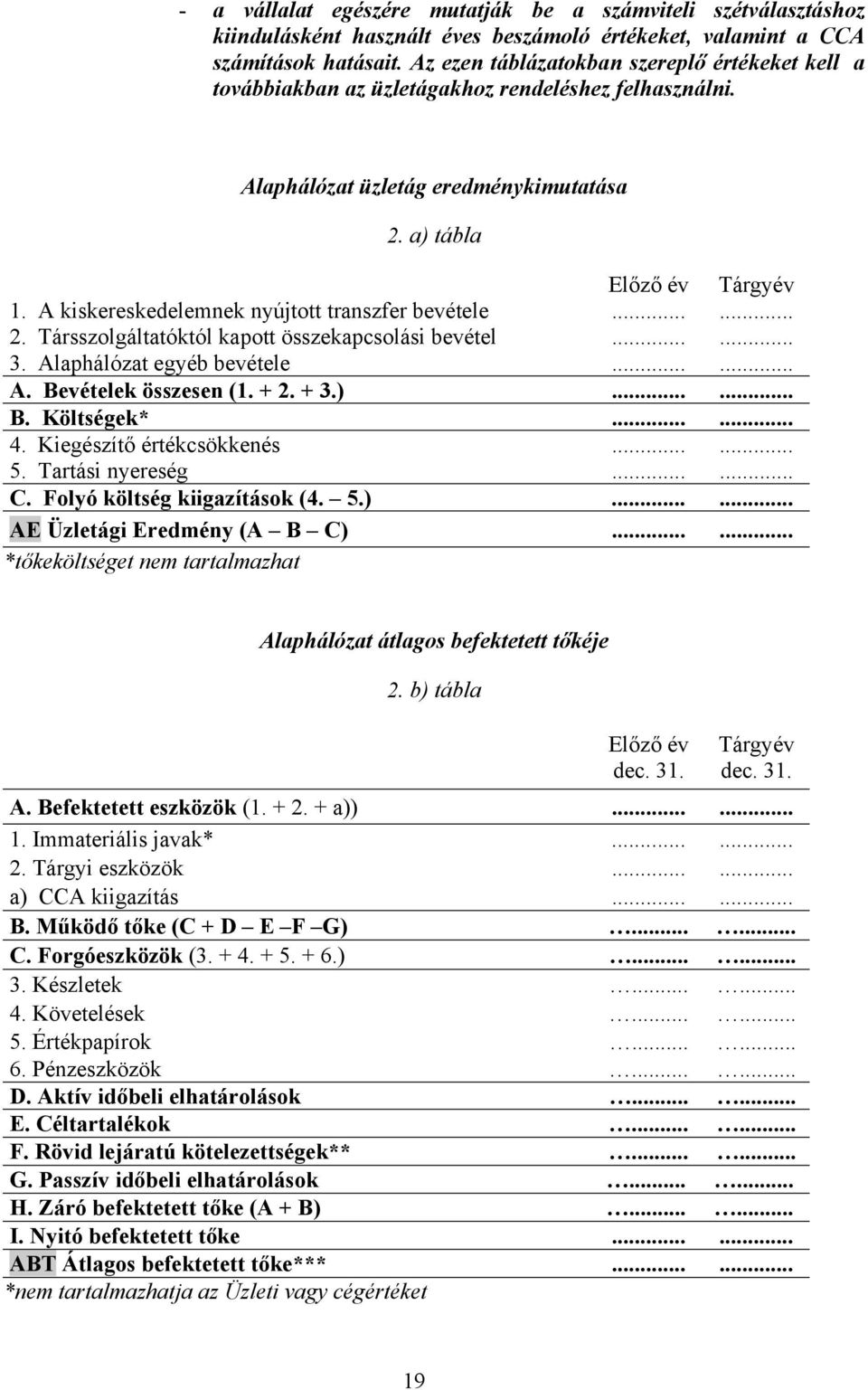 A kiskereskedelemnek nyújtott transzfer bevétele...... 2. Társszolgáltatóktól kapott összekapcsolási bevétel...... 3. Alaphálózat egyéb bevétele...... A. Bevételek összesen (1. + 2. + 3.)...... B. Költségek*.