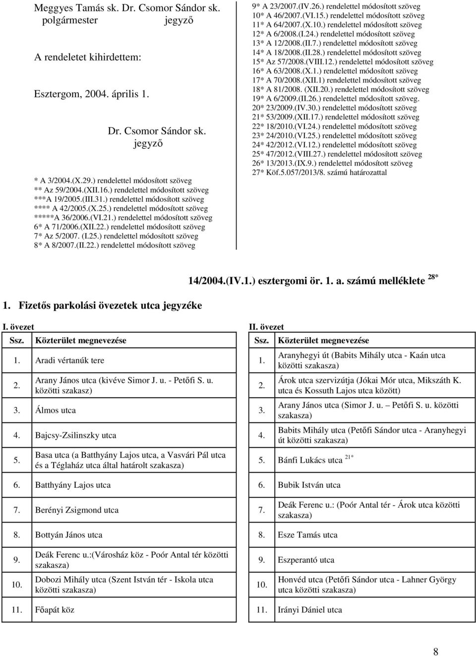 ) rendelettel módosított szöveg *****A 36/2006.(VI.21.) rendelettel módosított szöveg 6* A 71/2006.(XII.22.) rendelettel módosított szöveg 7* Az 5/2007. (I.25.