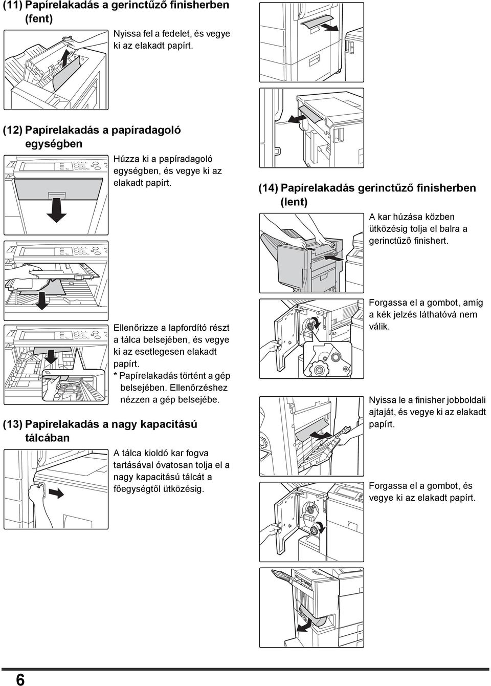 (14) Papírelakadás gerinctűző finisherben (lent) A kar húzása közben ütközésig tolja el balra a gerinctűző finishert.