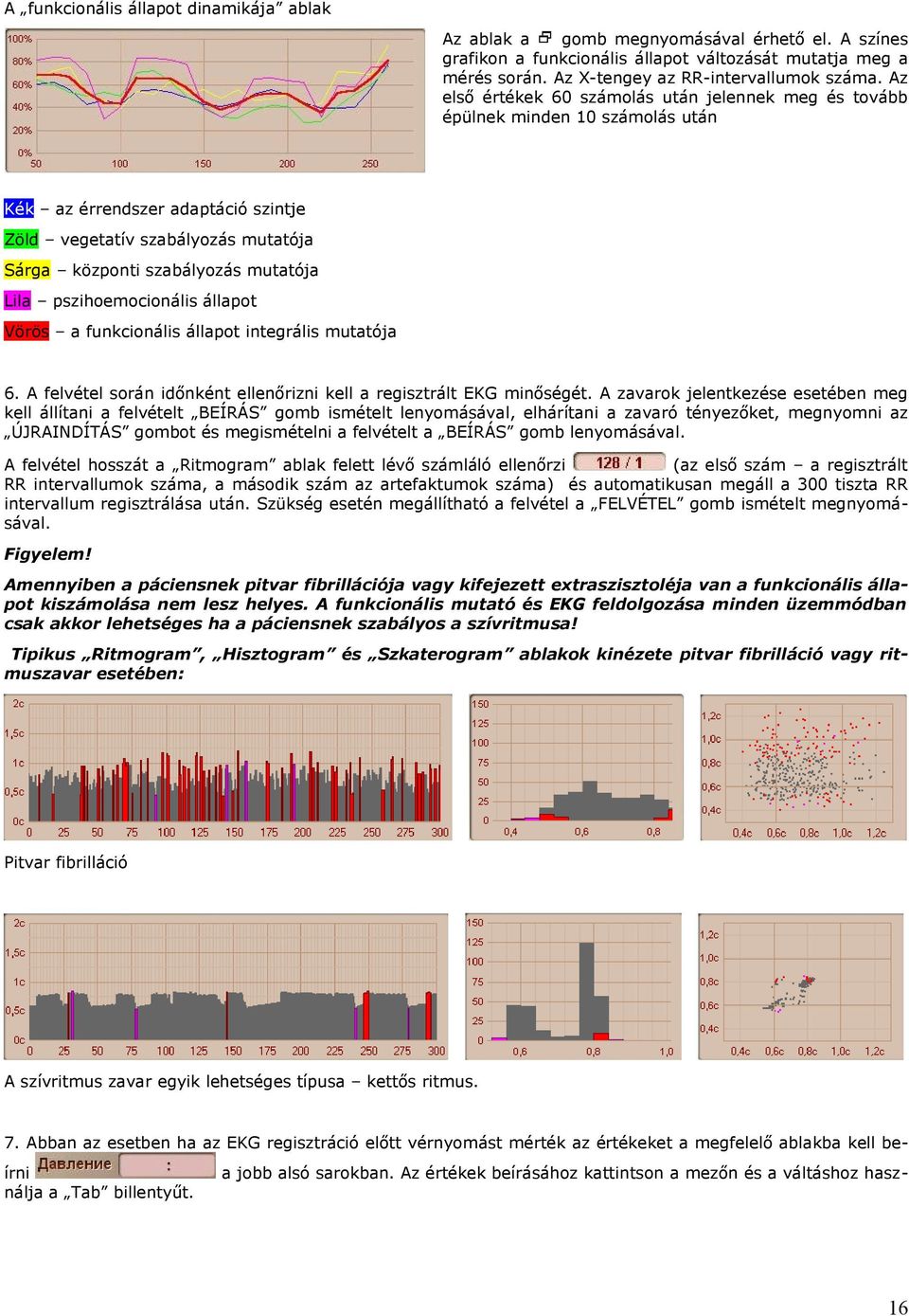 pszihemcinális állapt Vörös a funkcinális állapt integrális mutatója 6. A felvétel srán időnként ellenőrizni kell a regisztrált EKG minőségét.