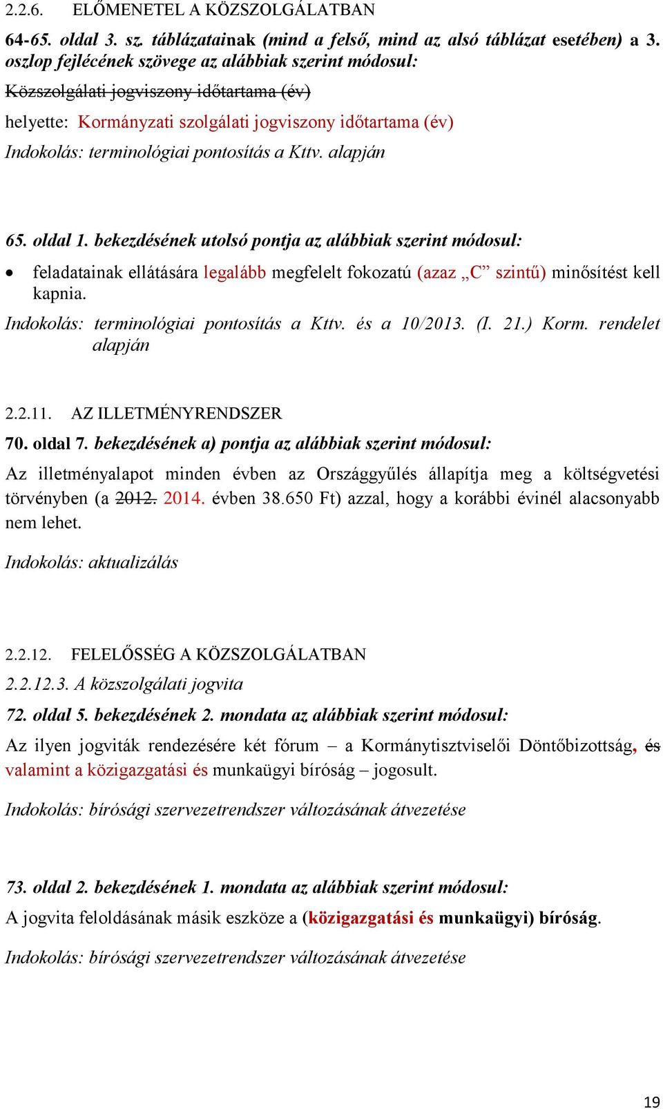 alapján 65. oldal 1. bekezdésének utolsó pontja az alábbiak szerint módosul: feladatainak ellátására legalább megfelelt fokozatú (azaz C szintű) minősítést kell kapnia.