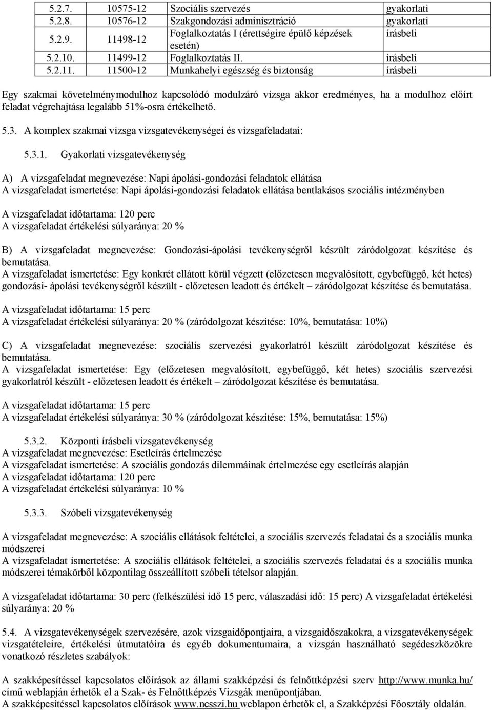 11500-12 Munkahelyi egészség és biztonság írásbeli Egy szakmai követelménymodulhoz kapcsolódó modulzáró vizsga akkor eredményes, ha a modulhoz előírt feladat végrehajtása legalább 51%-osra