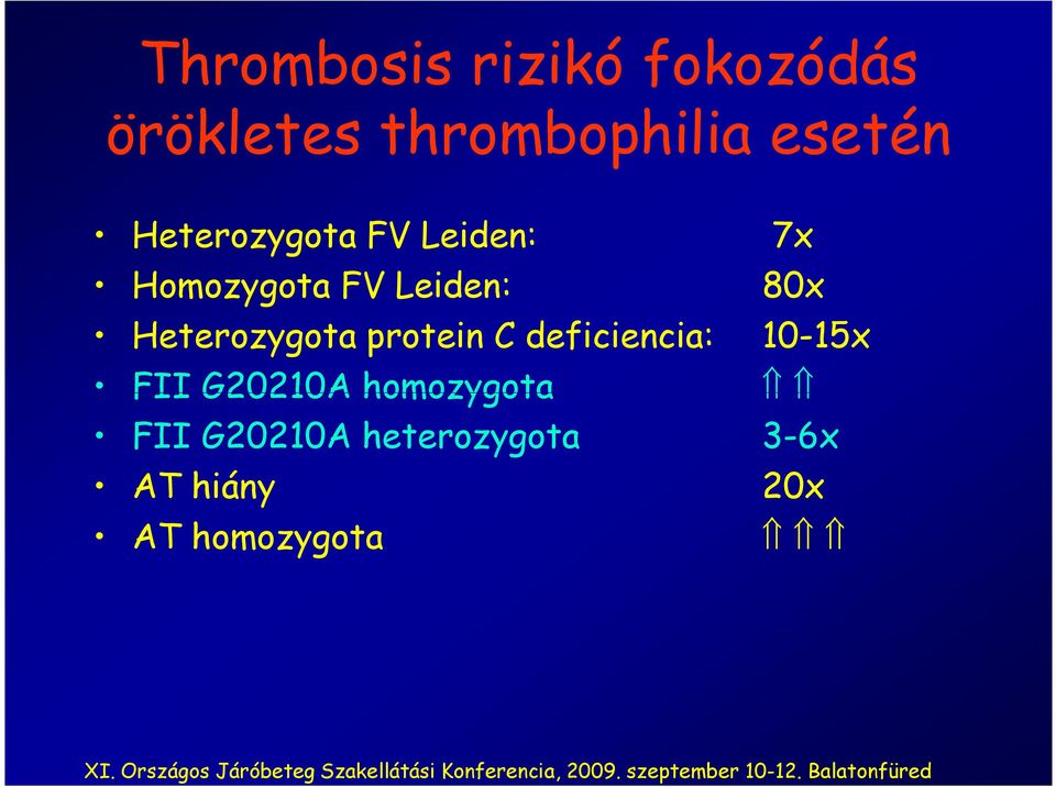 Heterozygota protein C deficiencia: 10-15x FII G20210A