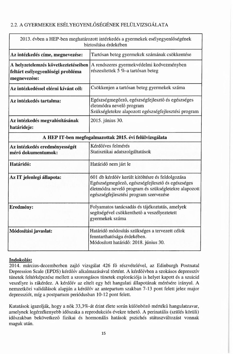 következtetéseiben A rendszeres gyermekvédelmi kedvezményben feltárt esélyegyenlőségi probléma részesítettek 5 %-a tartósan beteg megnevezése: Az intézkedéssel elérni kívánt cél: Csökkenjen a