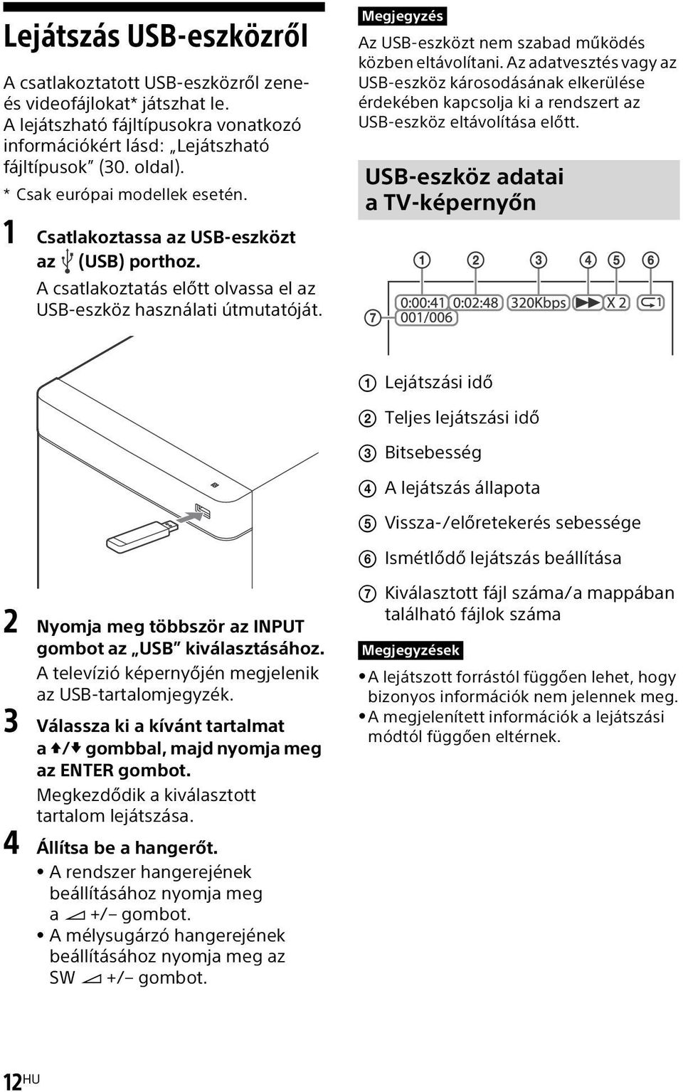 Az adatvesztés vagy az USB-eszköz károsodásának elkerülése érdekében kapcsolja ki a rendszert az USB-eszköz eltávolítása előtt.