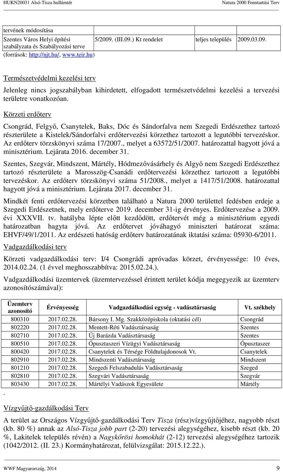 Körzeti erdőterv Csongrád, Felgyő, Csanytelek, Baks, Dóc és Sándorfalva nem Szegedi Erdészethez tartozó részterülete a Kistelek/Sándorfalvi erdőtervezési körzethez tartozott a legutóbbi tervezéskor.