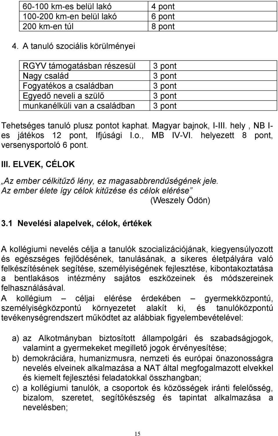 plusz pontot kaphat. Magyar bajnok, I-III. hely, NB I- es játékos 12 pont, Ifjúsági I.o., MB IV-VI. helyezett 8 pont, versenysportoló 6 pont. III.