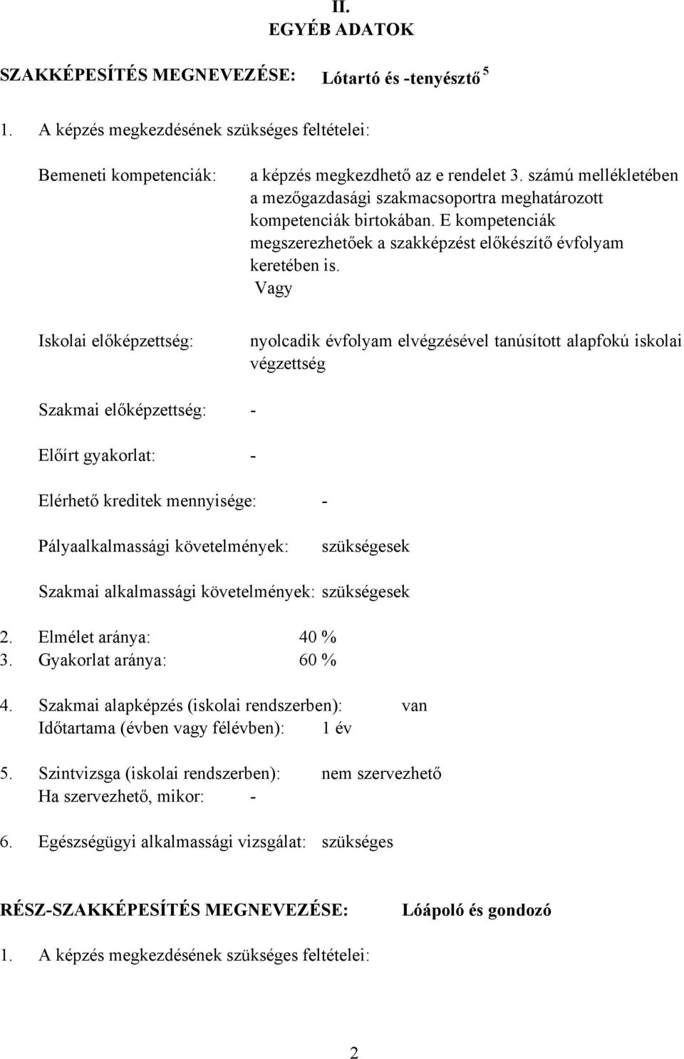 Vagy Iskolai előképzettség: Szakmai előképzettség: Előírt gyakorlat: nyolcadik évfolyam elvégzésével tanúsított alapfokú iskolai végzettség - - Elérhető kreditek mennyisége: - Pályaalkalmassági