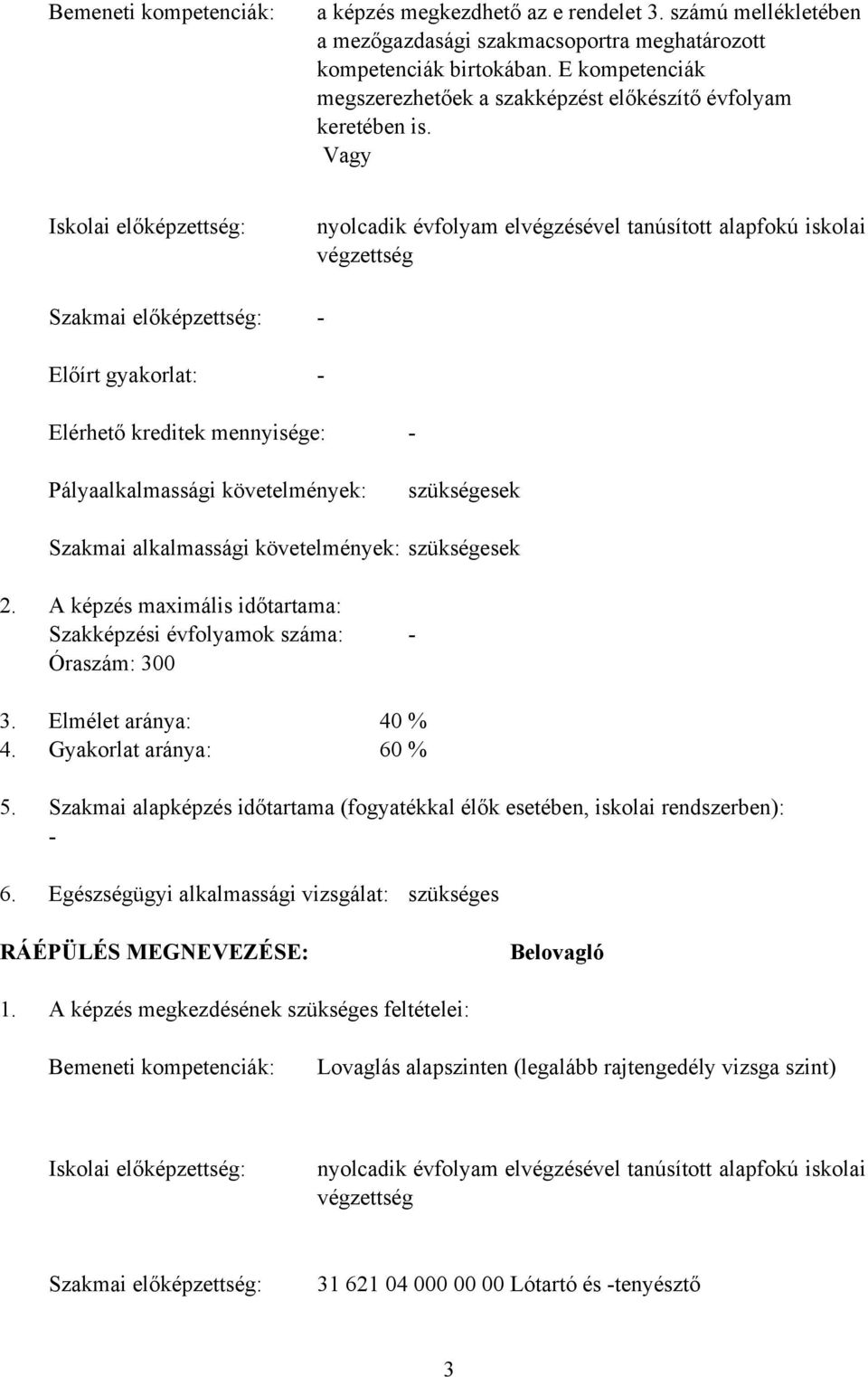 Vagy Iskolai előképzettség: Szakmai előképzettség: Előírt gyakorlat: nyolcadik évfolyam elvégzésével tanúsított alapfokú iskolai végzettség - - Elérhető kreditek mennyisége: - Pályaalkalmassági