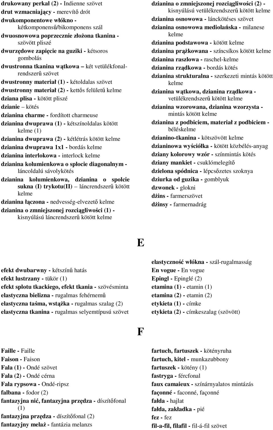 plisa - kötött pliszé dzianie kötés dzianina charme - fordított charmeuse dzianina dwuprawa (1) - kétszínoldalas kötött kelme (1) dzianina dwuprawa (2) - kétlétrás kötött kelme dzianina dwuprawa 1x1