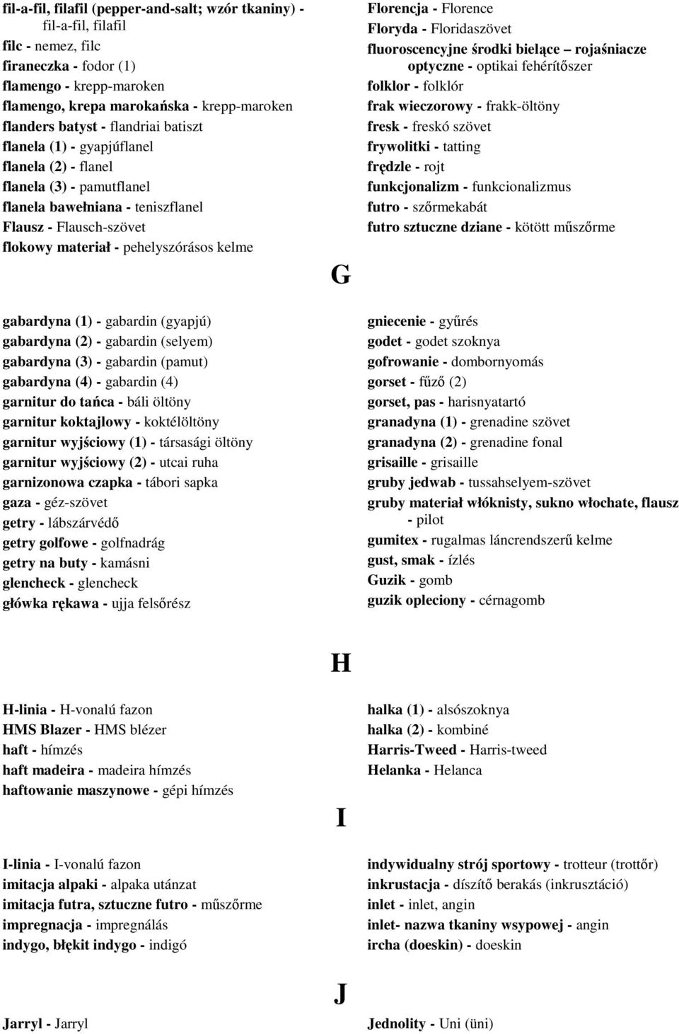 (1) - gabardin (gyapjú) gabardyna (2) - gabardin (selyem) gabardyna (3) - gabardin (pamut) gabardyna (4) - gabardin (4) garnitur do tańca - báli öltöny garnitur koktajlowy - koktélöltöny garnitur