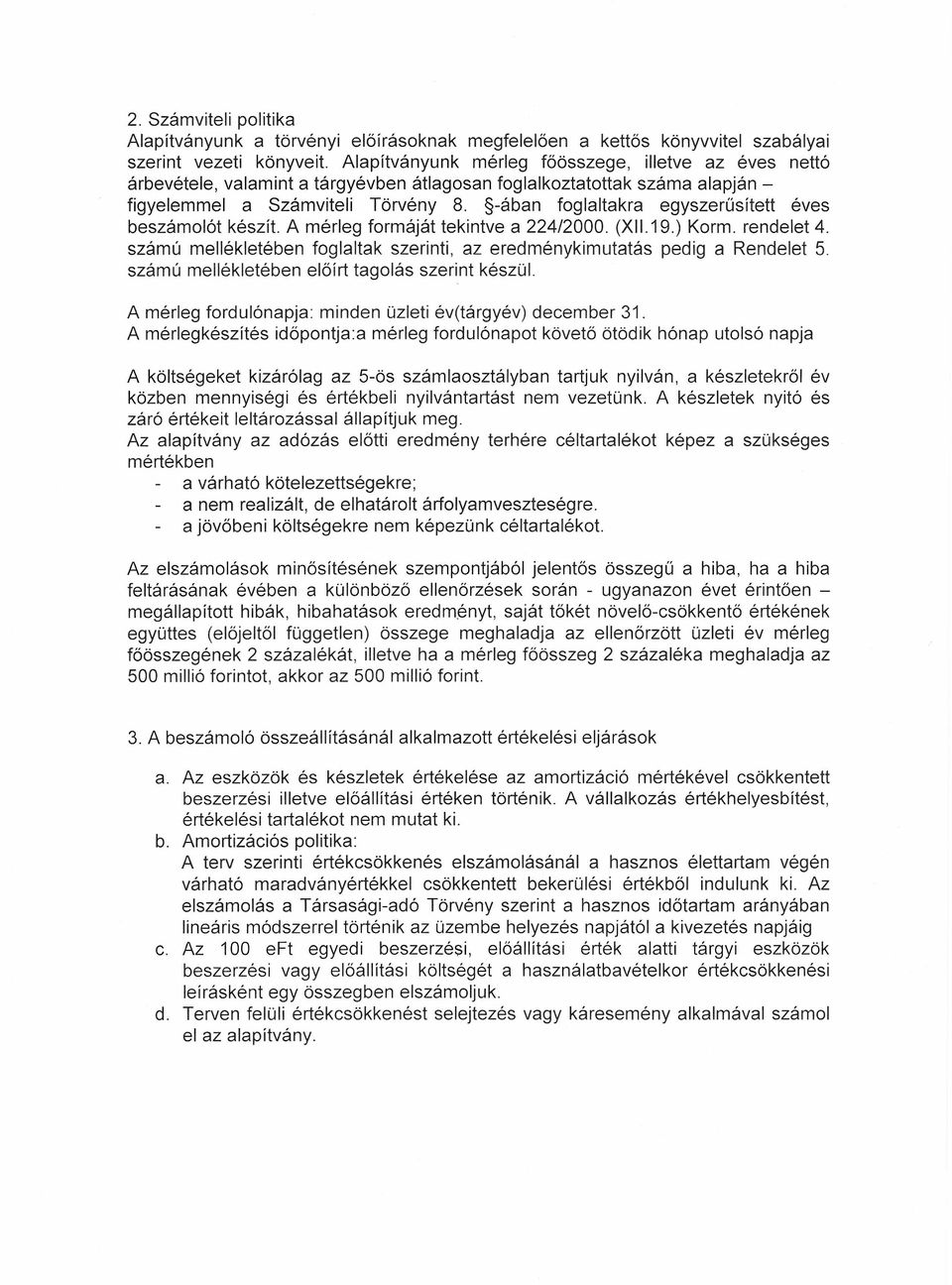 -ában foglaltakra egyszerűsített éves beszámolót készít. A mérleg formáját tekintve a 224/2000. (XI1.19.) Korm. rendelet 4.