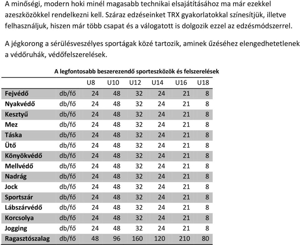 A jégkorong a sérülésveszélyes sportágak közé tartozik, aminek űzéséhez elengedhetetlenek a védőruhák, védőfelszerelések.