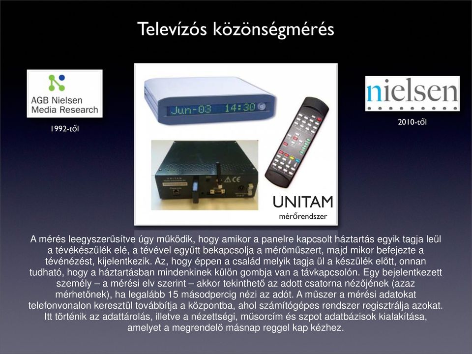 Az, hogy éppen a család melyik tagja ül a készülék előtt, onnan tudható, hogy a háztartásban mindenkinek külön gombja van a távkapcsolón.