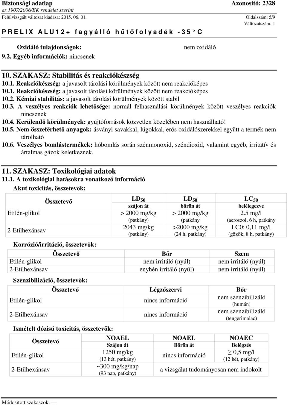 A veszélyes reakciók lehetősége: normál felhasználási körülmények között veszélyes reakciók nincsenek 10.4. Kerülendő körülmények: gyújtóforrások közvetlen közelében nem használható! 10.5.