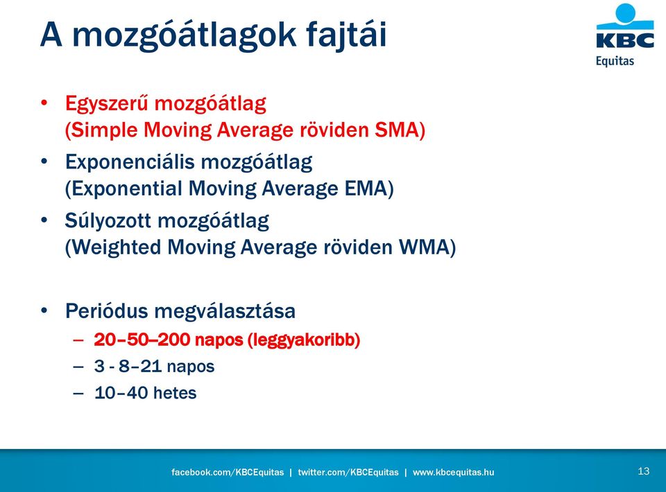 EMA) Súlyozott mozgóátlag (Weighted Moving Average röviden WMA)