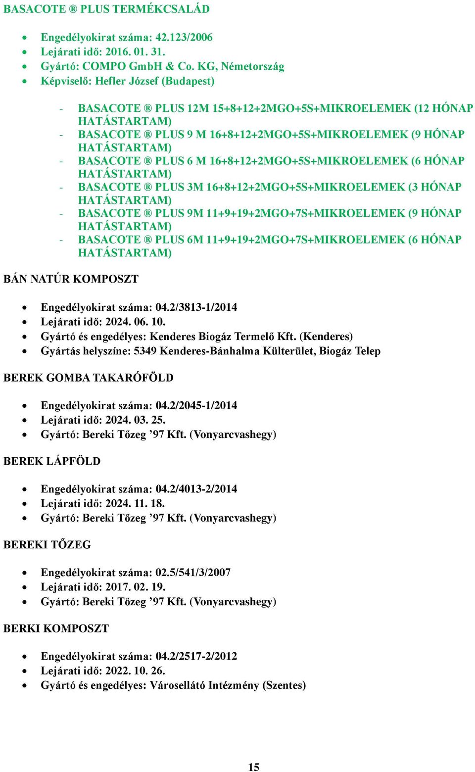 BASACOTE PLUS 6 M 16+8+12+2MGO+5S+MIKROELEMEK (6 HÓNAP HATÁSTARTAM) - BASACOTE PLUS 3M 16+8+12+2MGO+5S+MIKROELEMEK (3 HÓNAP HATÁSTARTAM) - BASACOTE PLUS 9M 11+9+19+2MGO+7S+MIKROELEMEK (9 HÓNAP