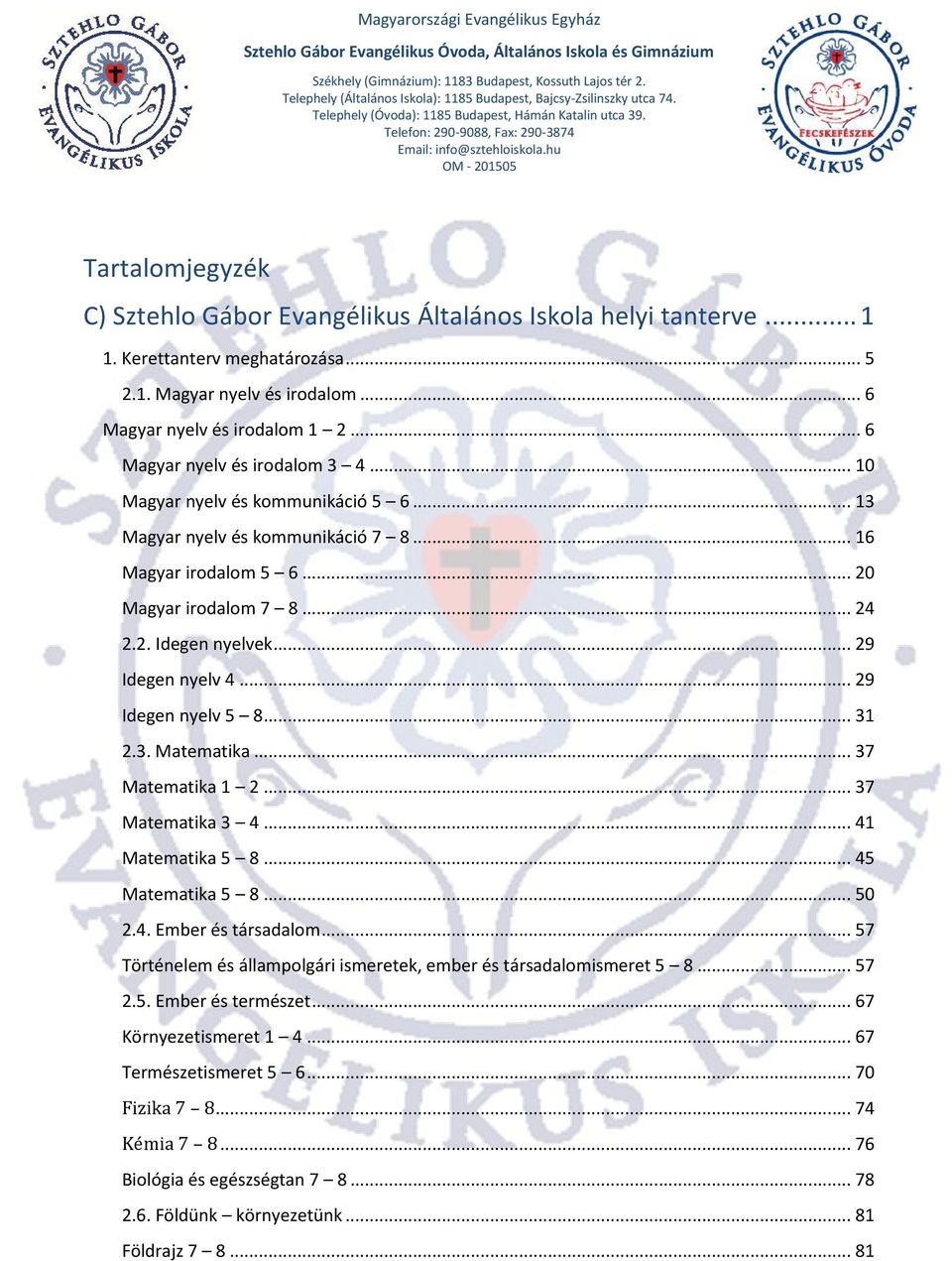 .. 29 Idegen nyelv 4... 29 Idegen nyelv 5 8... 31 2.3. Matematika... 37 Matematika 1 2... 37 Matematika 3 4... 41 Matematika 5 8... 45 Matematika 5 8... 50 2.4. Ember és társadalom.