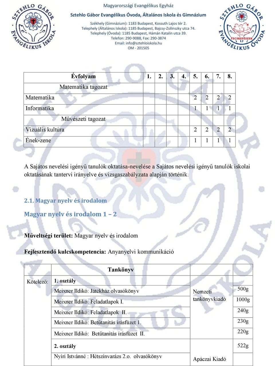 tanulók iskolai oktatásának tantervi irányelve és vizsgaszabályzata alapján történik. 2.1.