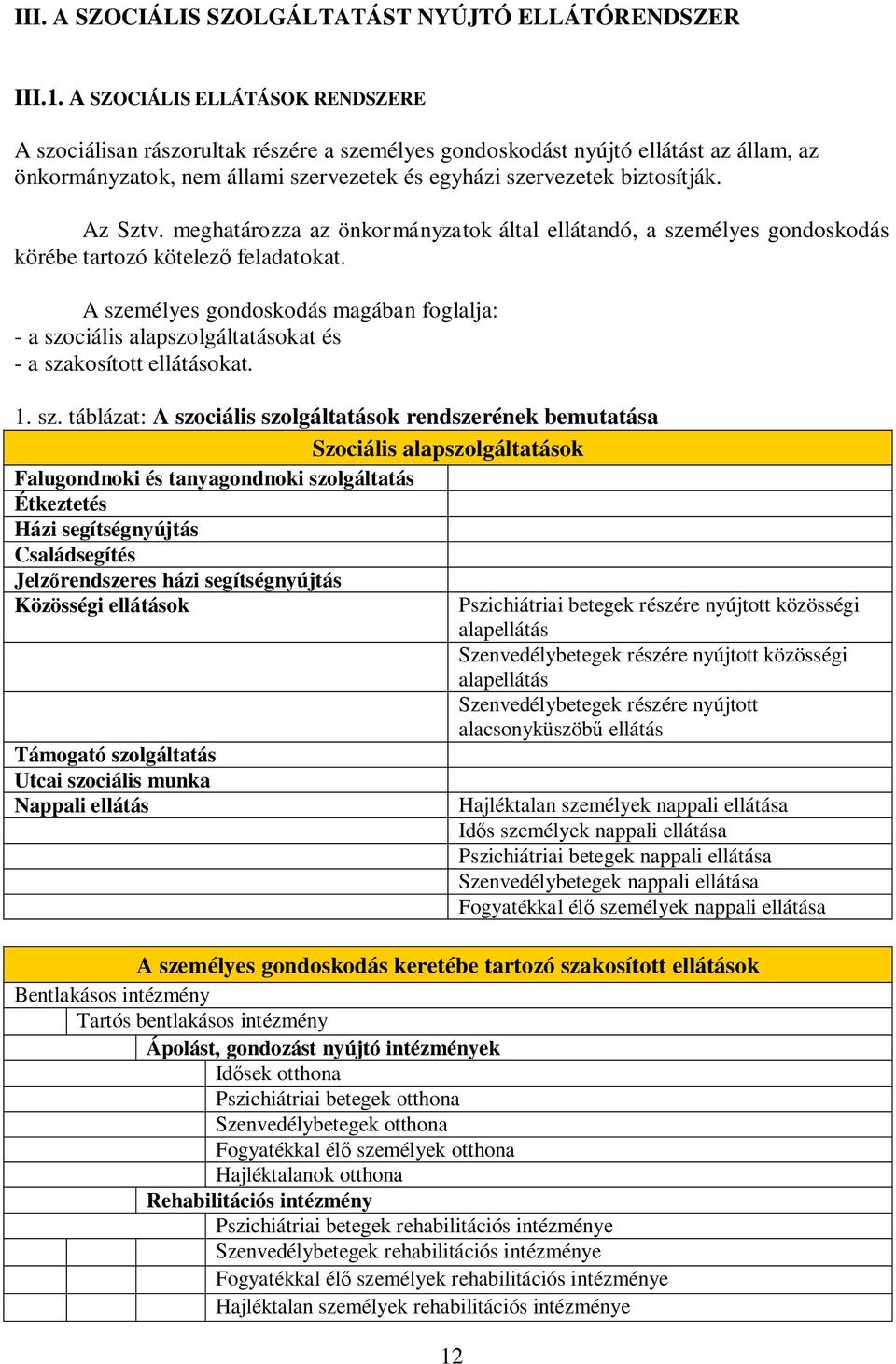 Az Sztv. meghatározza az önkormányzatok által ellátandó, a személyes gondoskodás körébe tartozó kötelező feladatokat.