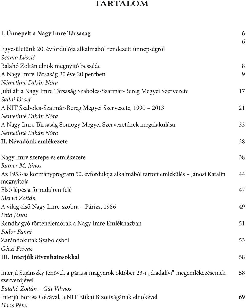 Szabolcs-Szatmár-Bereg Megyei Szervezete 17 Sallai József A NIT Szabolcs-Szatmár-Bereg Megyei Szervezete, 1990 2013 21 Némethné Dikán Nóra A Nagy Imre Társaság Somogy Megyei Szervezetének