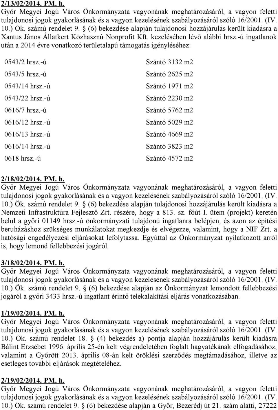 -ú Szántó 4669 m2 0616/14 hrsz.-ú Szántó 3823 m2 0618 hrsz.-ú Szántó 4572 m2 2/18/02/2014. PM. h. Nemzeti Infrastruktúra Fejlesztő Zrt. részére, hogy a 813. sz. főút I.