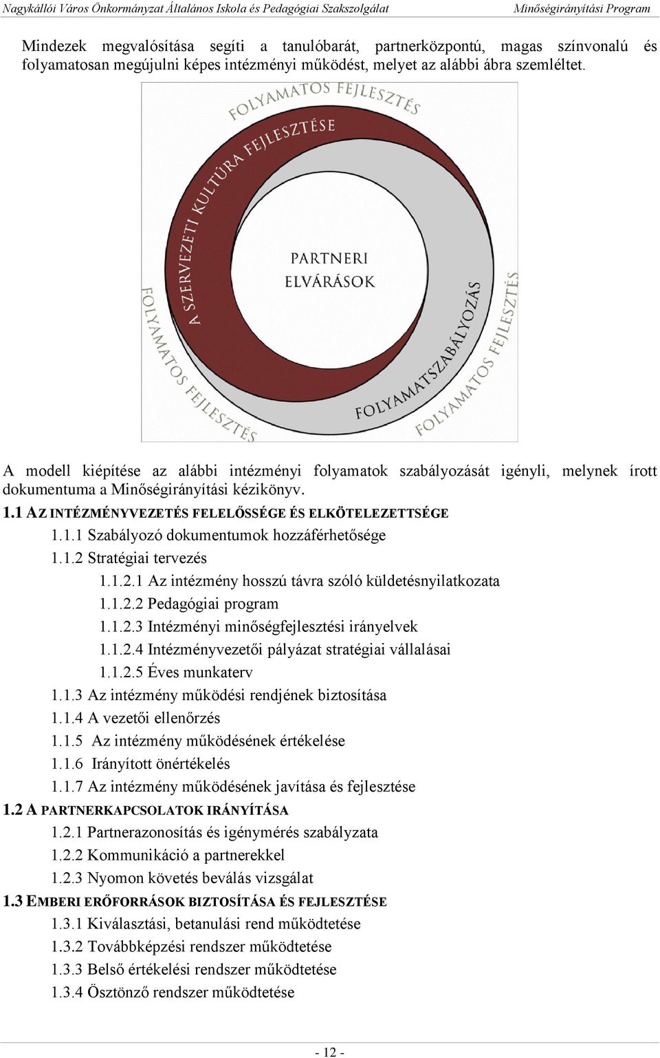 1.2 Stratégiai tervezés 1.1.2.1 Az intézmény hosszú távra szóló küldetésnyilatkozata 1.1.2.2 Pedagógiai program 1.1.2.3 Intézményi minőségfejlesztési irányelvek 1.1.2.4 Intézményvezetői pályázat stratégiai vállalásai 1.