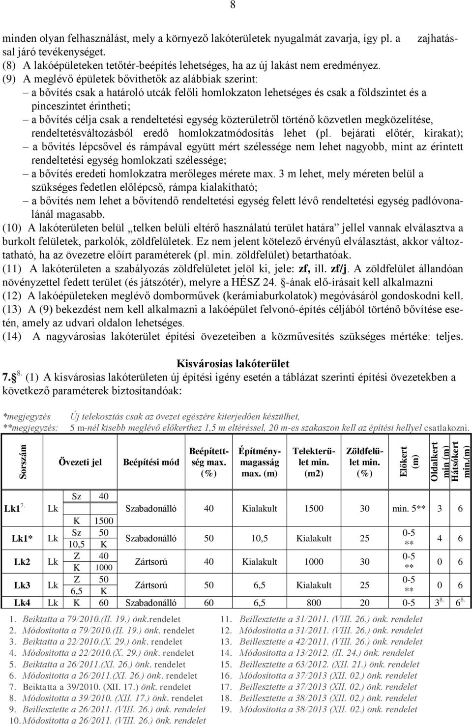 (9) A meglévő épületek bővíthetők az alábbiak szerint: a bővítés csak a határoló utcák felőli homlokzaton lehetséges és csak a földszintet és a pinceszintet érintheti; a bővítés célja csak a