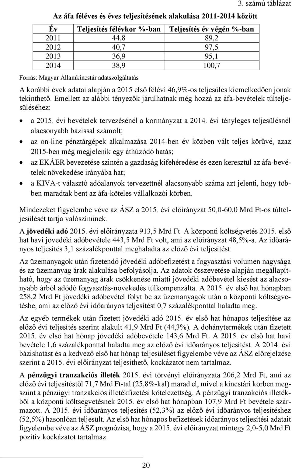 Emellett az alábbi tényezők járulhatnak még hozzá az áfa-bevételek túlteljesüléséhez: a 2015. évi bevételek tervezésénél a kormányzat a 2014.