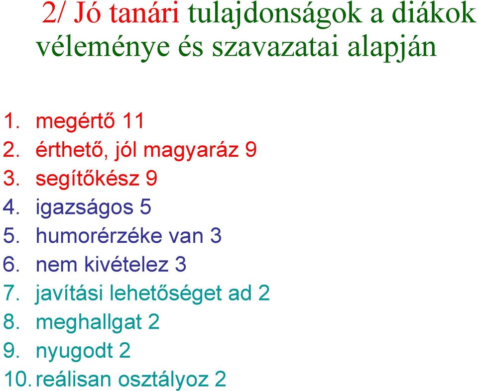 segítőkész 9 4. igazságos 5 5. humorérzéke van 3 6.