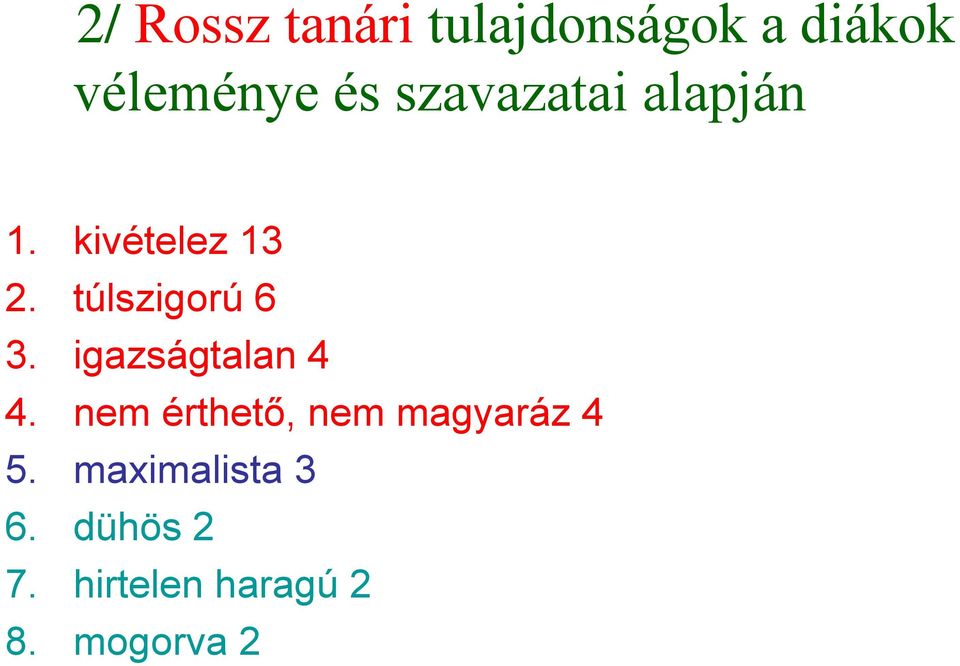 igazságtalan 4 4. nem érthető, nem magyaráz 4 5.