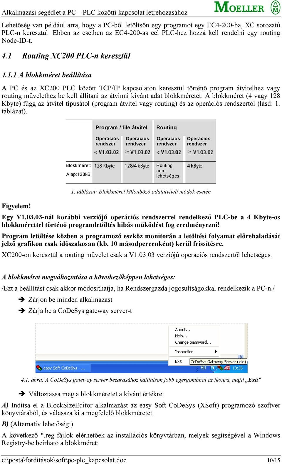 A blokkméret (4 vagy 128 Kbyte) függ az átvitel típusától (program átvitel vagy routing) és az operációs rendszertől (lásd: 1. táblázat).