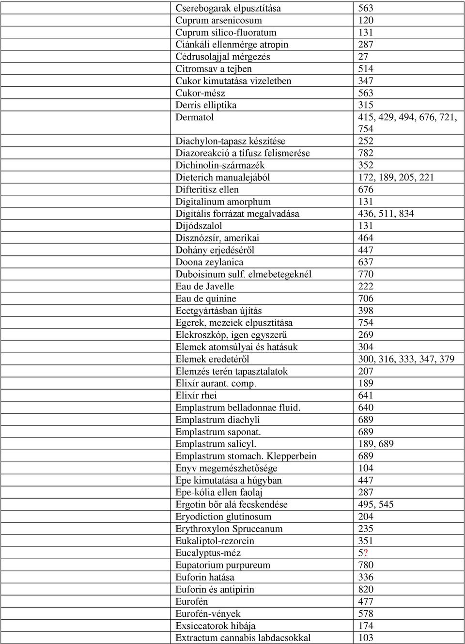 189, 205, 221 Difteritisz ellen 676 Digitalinum amorphum 131 Digitális forrázat megalvadása 436, 511, 834 Dijódszalol 131 Disznózsír, amerikai 464 Dohány erjedéséről 447 Doona zeylanica 637