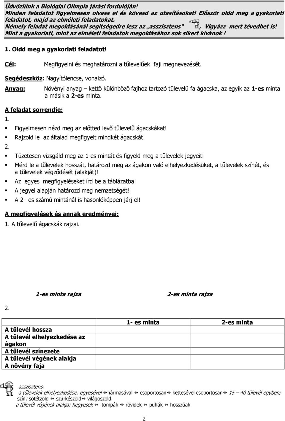 Oldd meg a gyakorlati feladatot! Cél: Megfigyelni és meghatározni a tőlevelőek faji megnevezését. Segédeszköz: Nagyítólencse, vonalzó. Anyag: A feladat sorrendje: 1. 2.