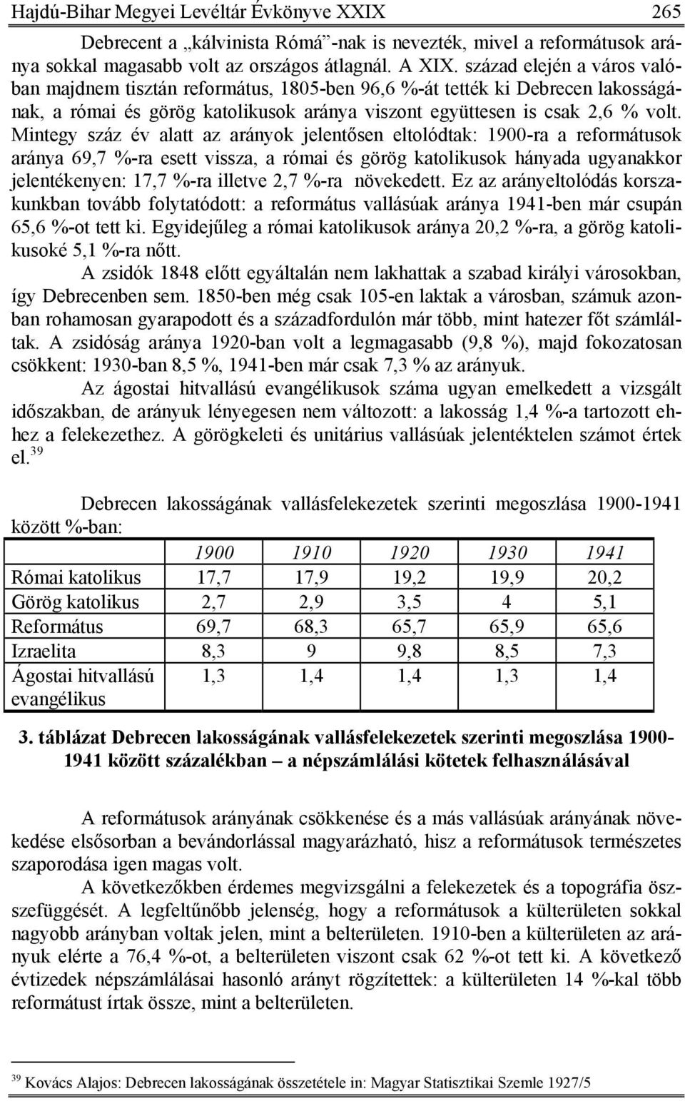 Mintegy száz év alatt az arányok jelentősen eltolódtak: 1900-ra a reformátusok aránya 69,7 %-ra esett vissza, a római és görög katolikusok hányada ugyanakkor jelentékenyen: 17,7 %-ra illetve 2,7 %-ra