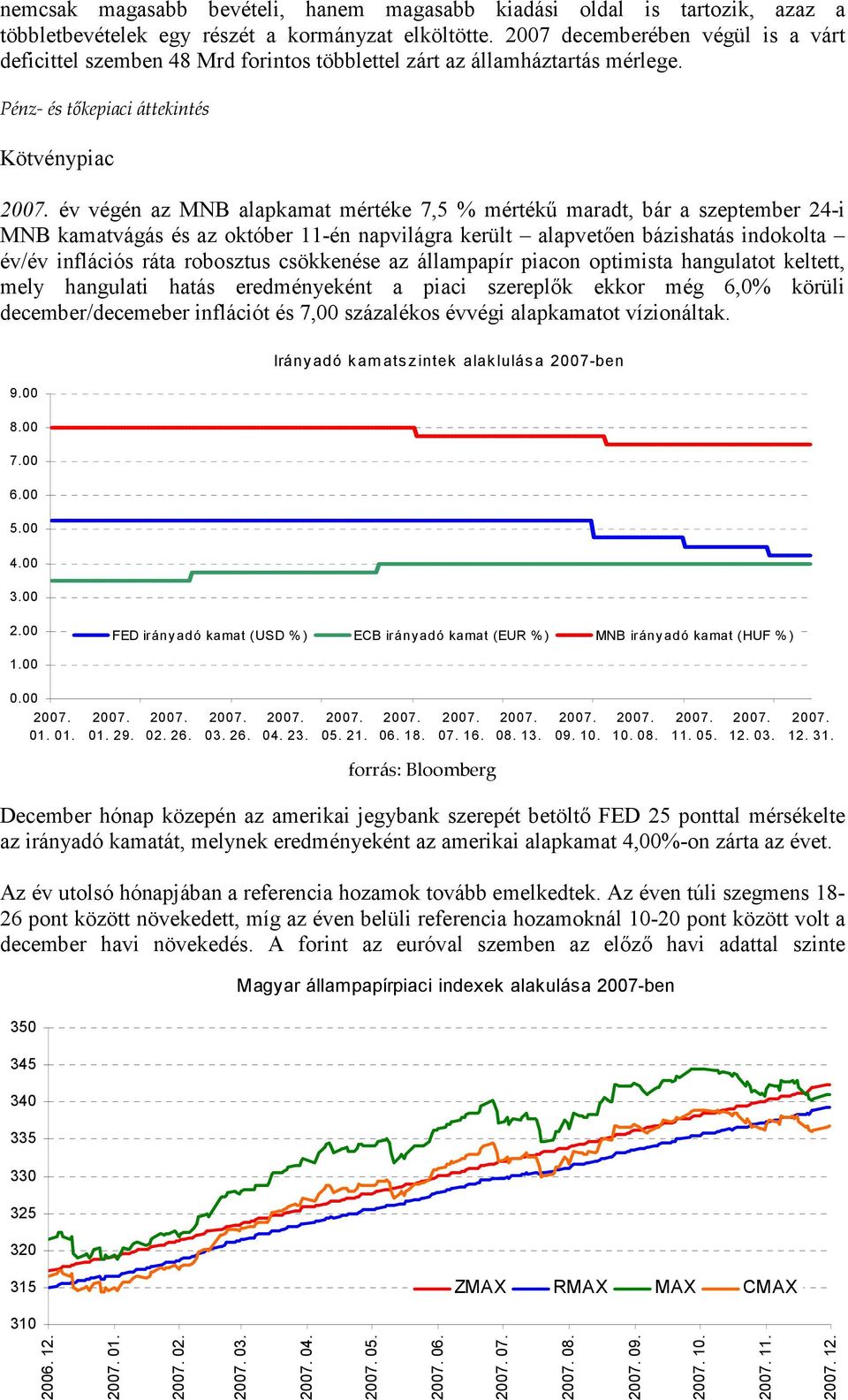 Pénz- és tőkepiaci áttekintés Kötvénypiac év végén az MNB alapkamat mértéke 7,5 % mértékű maradt, bár a szeptember 24-i MNB kamatvágás és az október 11-én napvilágra került alapvetően bázishatás