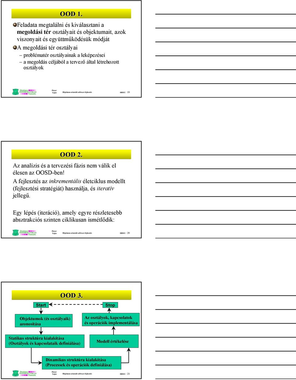 céljából a tervező által létrehozott osztályok Lajos Objektum orientált software fejlesztés OOSE / 19 OOD 2. Az analízis és a tervezési fázis nem válik el élesen az OOSD-ben!