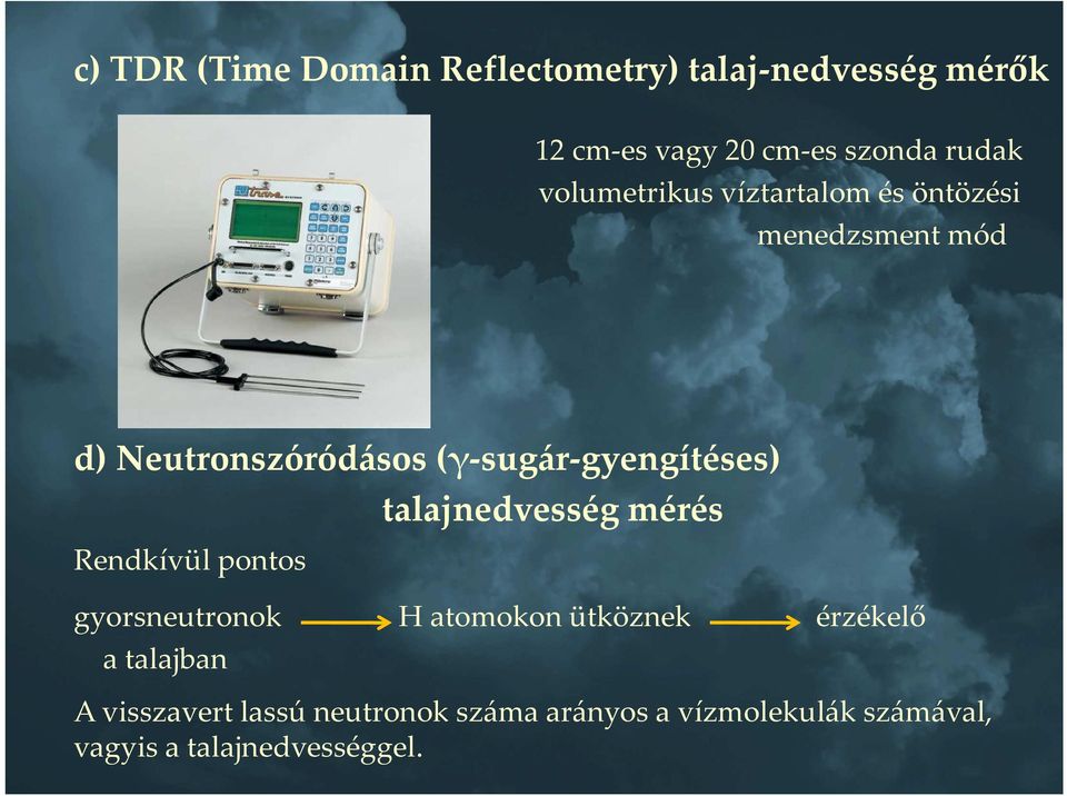 (γ-sugár-gyengítéses) Rendkívül pontos talajnedvesség mérés gyorsneutronok H atomokon