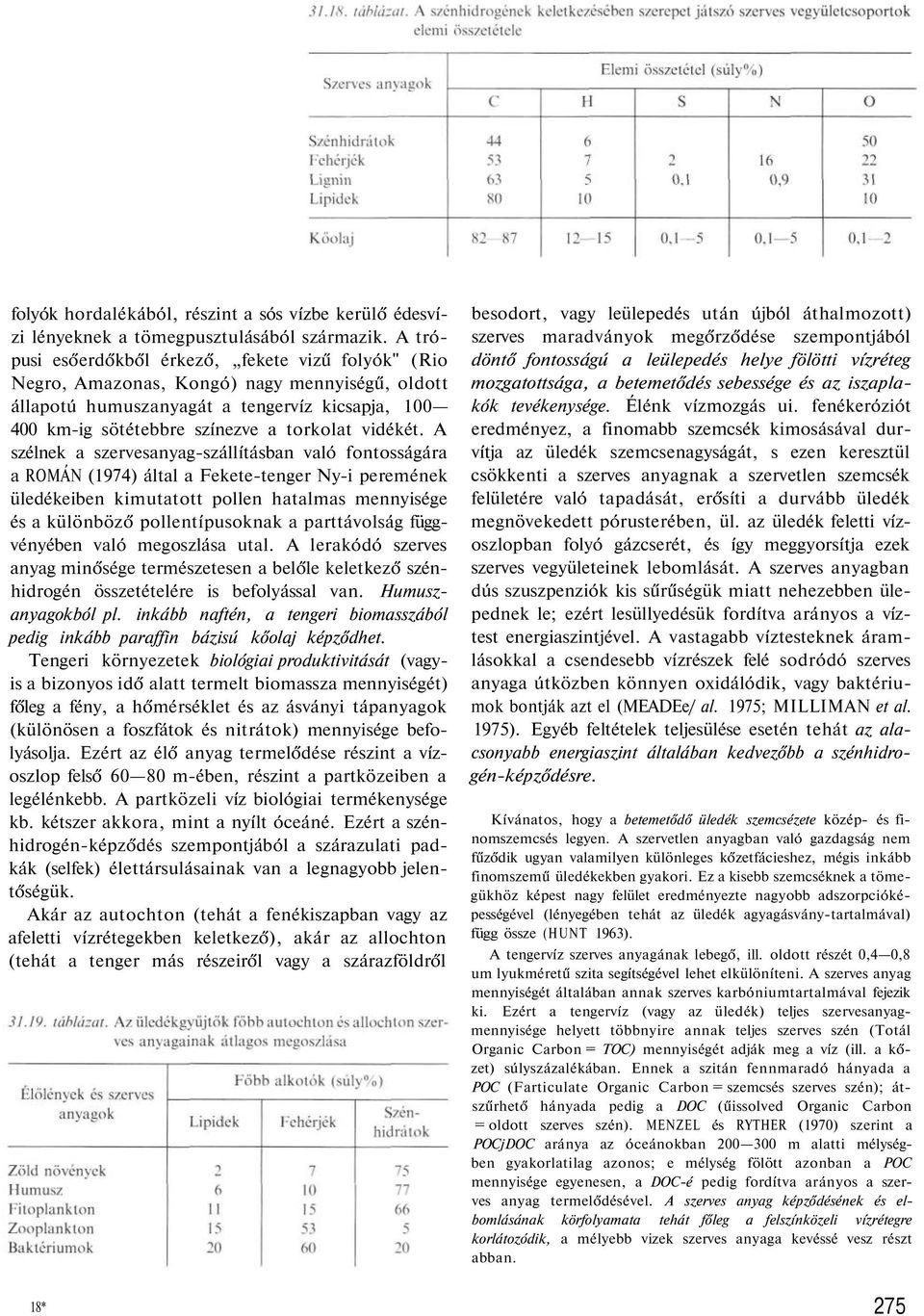 A szélnek a szervesanyag-száll tásban való fontosságára a ROMÁN (1974) által a Fekete-tenger Ny-i peremének üledékeiben kimutatott pollen hatalmas mennyisége és a különböz pollent pusoknak a