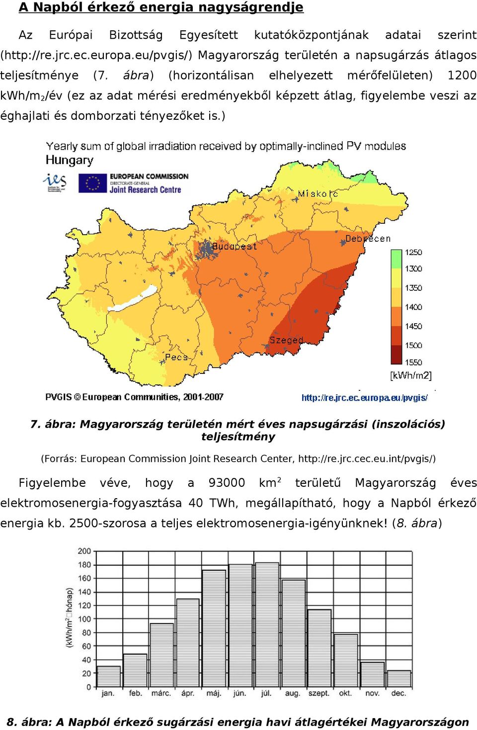 ábra) (horizontálisan elhelyezett mérőfelületen) 1200 kwh/m 2 /év (ez az adat mérési eredményekből képzett átlag, figyelembe veszi az éghajlati és domborzati tényezőket is.) 7.