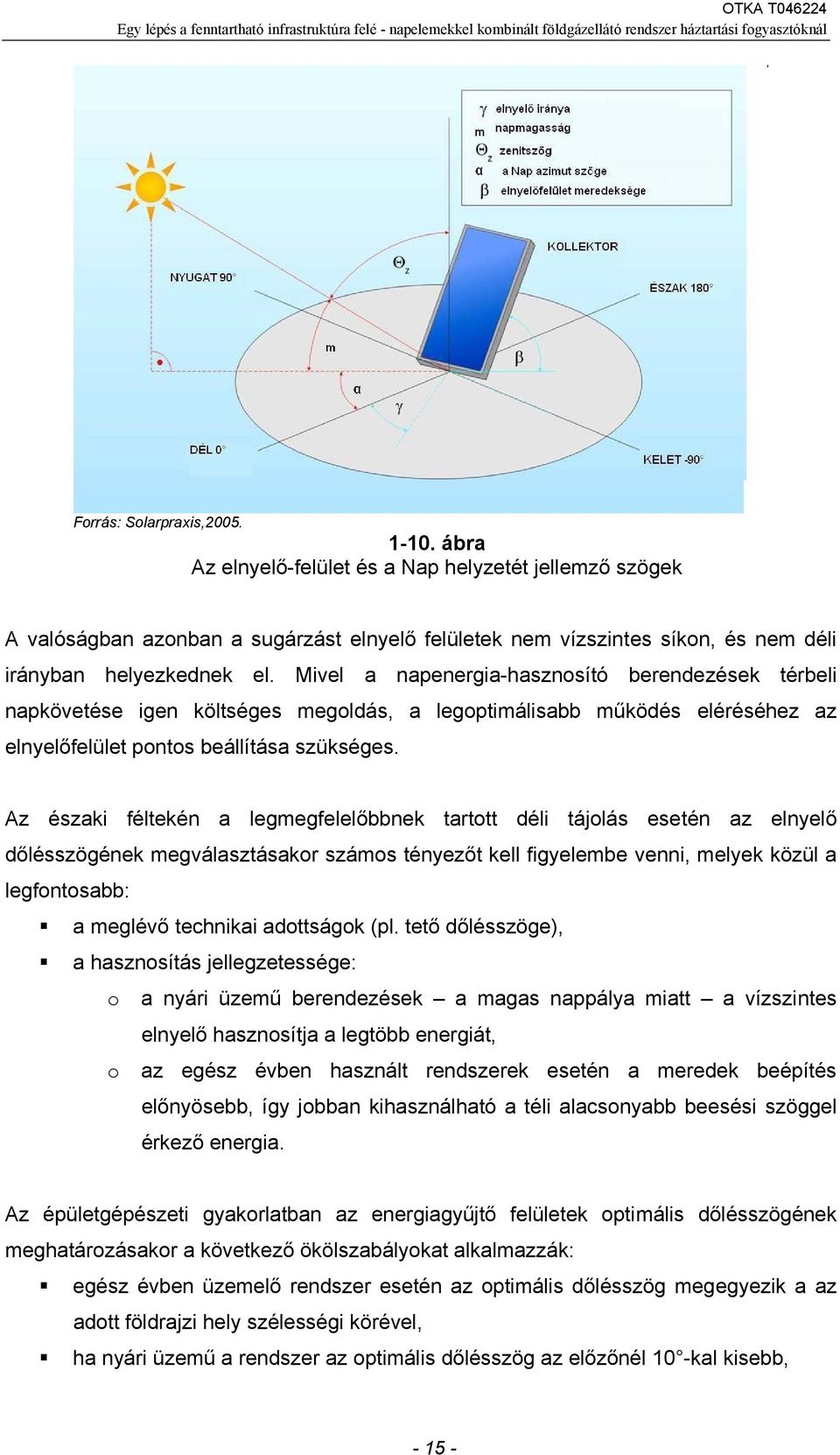 Mivel a napenergia-hasznosító berendezések térbeli napkövetése igen költséges megoldás, a legoptimálisabb működés eléréséhez az elnyelőfelület pontos beállítása szükséges.