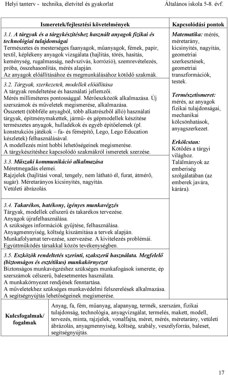 törés, hasítás, keménység, rugalmasság, nedvszívás, korrózió), szemrevételezés, próba, összehasonlítás, mérés alapján. Az anyagok előállításához és megmunkálásához kötődő szakmák. 3.2.