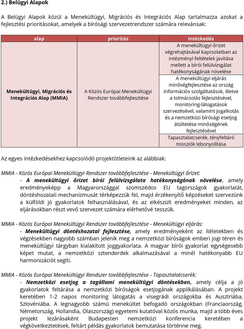 feltételek javítása mellett a bírói felülvizsgálat hatékonyságának növelése A menekültügyi eljárás minőségfejlesztése az ország információs szolgáltatások, illetve a tolmácsolás fejlesztésével,