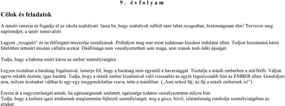 Tudjon bocsánatot kérni felelőtlen tetteiért miután vállalta azokat. Önállósága nem veszélyeztetheti sem maga, sem mások testi-lelki épségét. Tudja, hogy a babona miért káros az ember személyiségére.