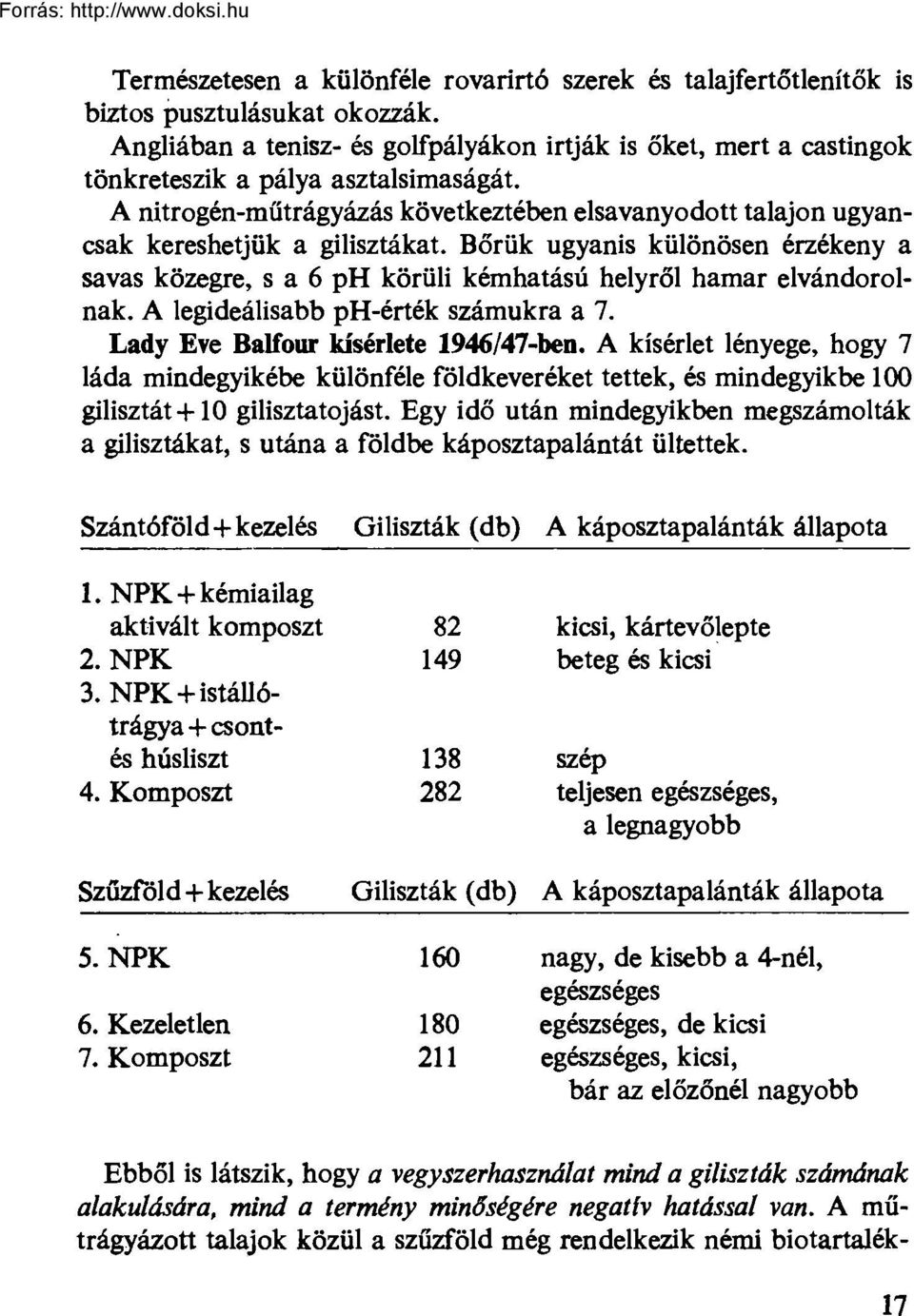 A nitrogén-műtrágyázás következtében elsavanyodott talajon ugyancsak kereshetjük a gilisztákat. Bőrük ugyanis különösen érzékeny a savas közegre, s a 6 ph körüli kémhatású helyről hamar elvándorolnak.