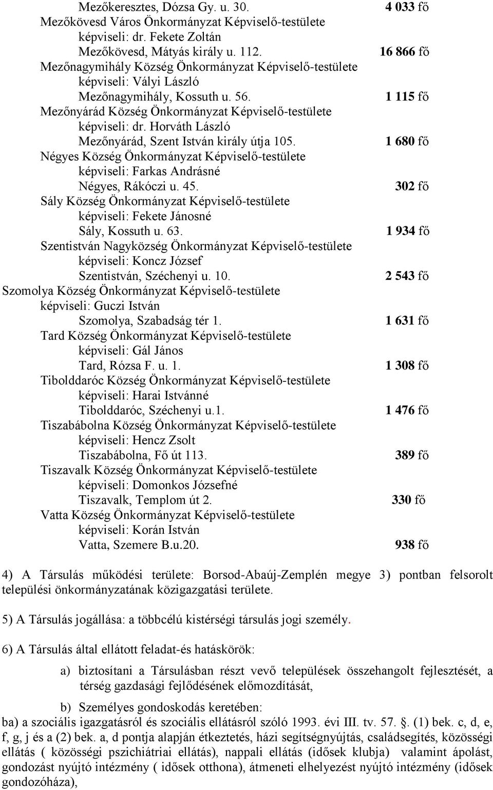 Horváth László Mezőnyárád, Szent István király útja 105. 1 680 fő Négyes Község Önkormányzat Képviselő-testülete képviseli: Farkas Andrásné Négyes, Rákóczi u. 45.