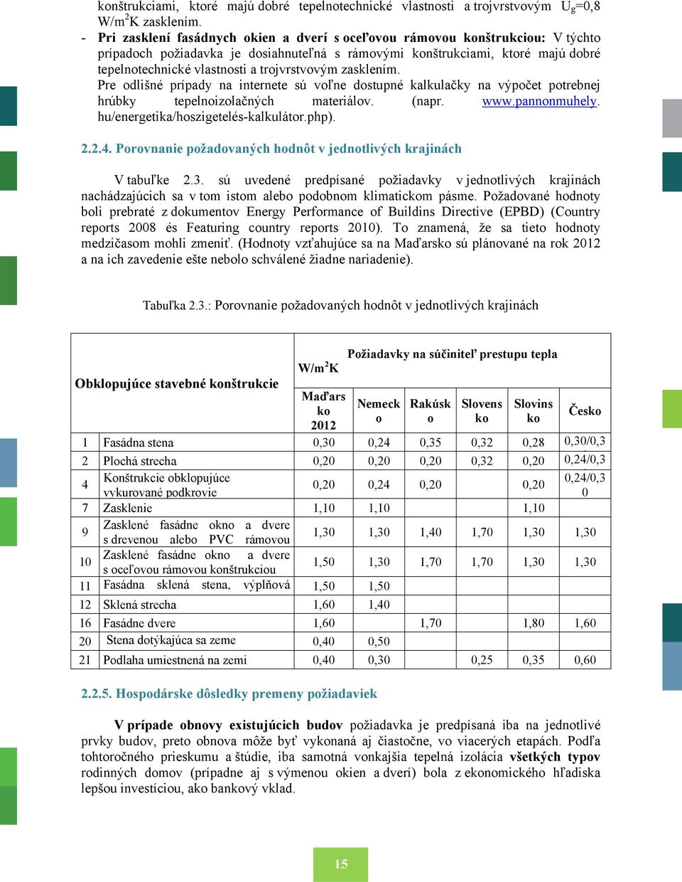 trojvrstvovým zasklením. Pre odlišné prípady na internete sú voľne dostupné kalkulačky na výpočet potrebnej hrúbky tepelnoizolačných materiálov. (napr. www.pannonmuhely.